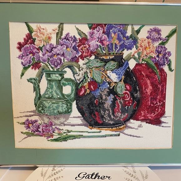 Beautiful Vintage Cross Stitch Picture With Vibrant Colors Signed Dated - Picture 3 of 13